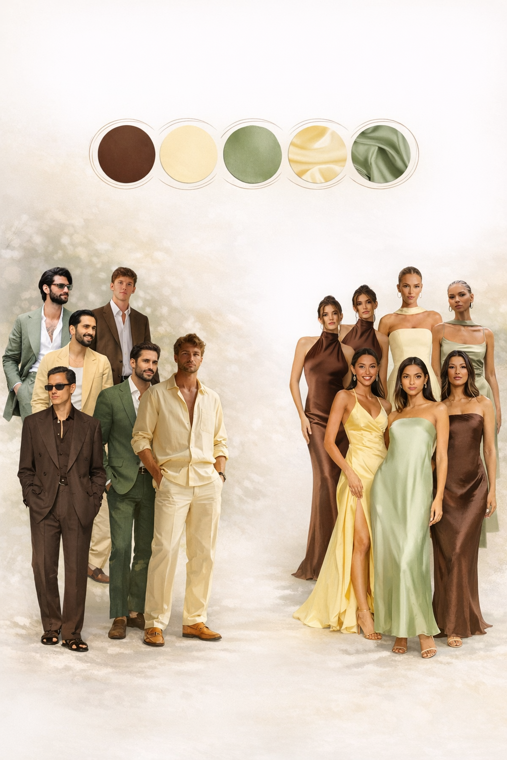 Референс dress-code: палитра шоколад, шампань, шалфей, слоновая кость и олива